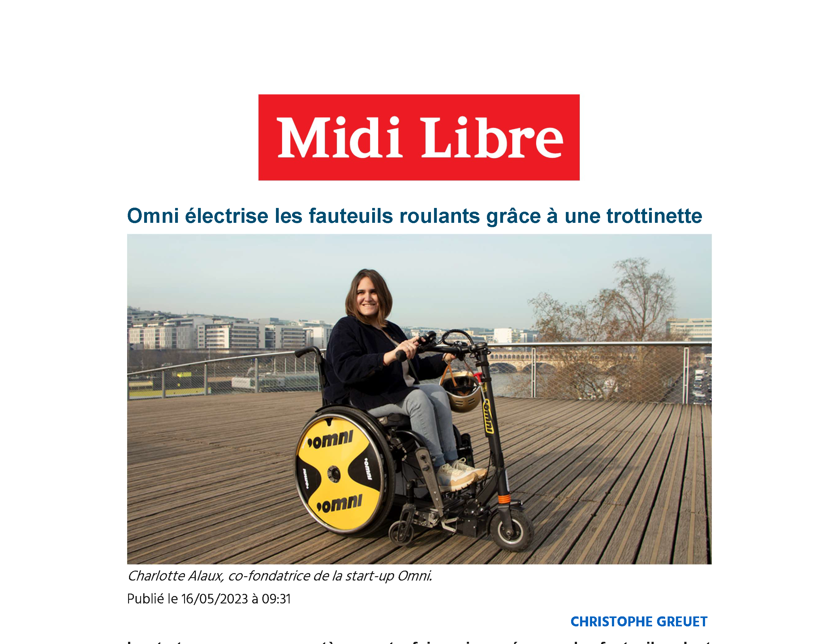Midi Libre : Omni électrise les fauteuils roulants grâce à…. une trottinette