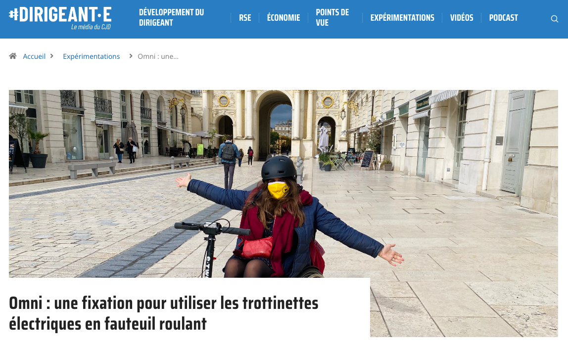 Dirigent.e :  Omni : une fixation pour utiliser les trottinettes électriques en fauteuil roulant