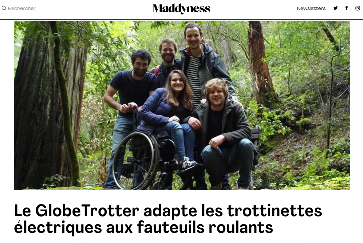 Maddyness : Le GlobeTrotter adapte les trottinettes électriques aux fauteuils roulants