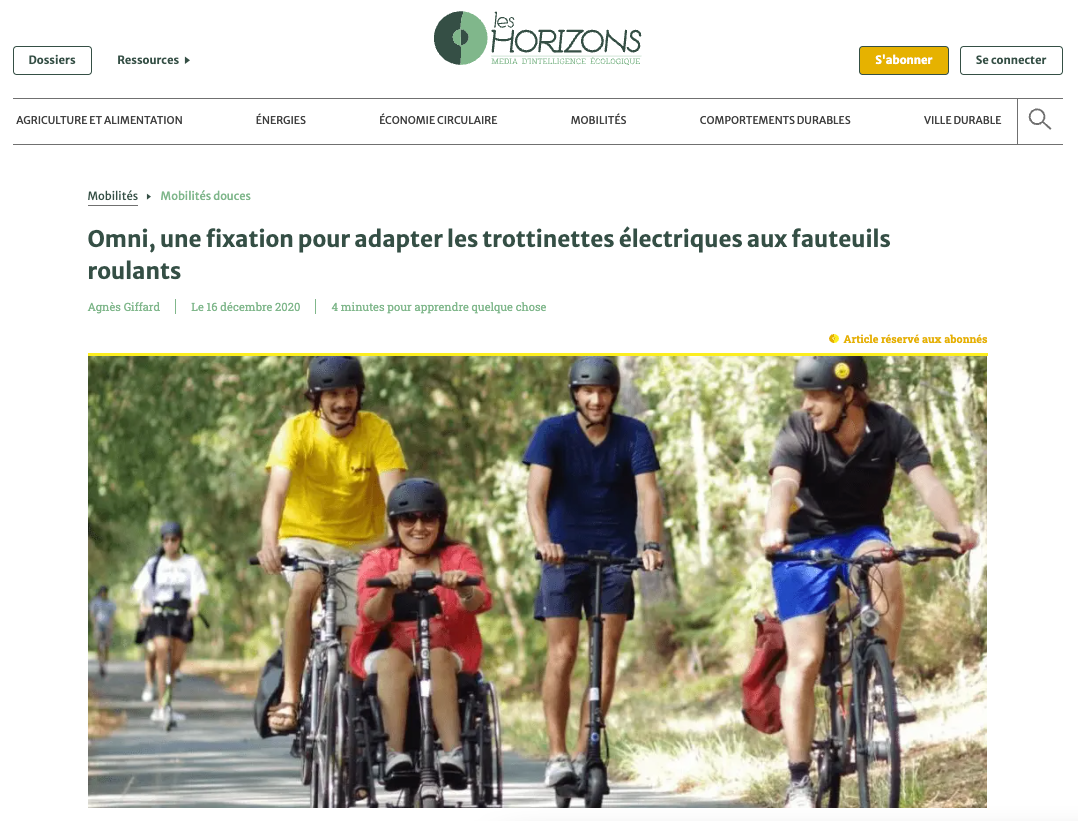 Les Horizons : Omni, une fixation pour adapter les trottinettes électriques aux fauteuils roulants