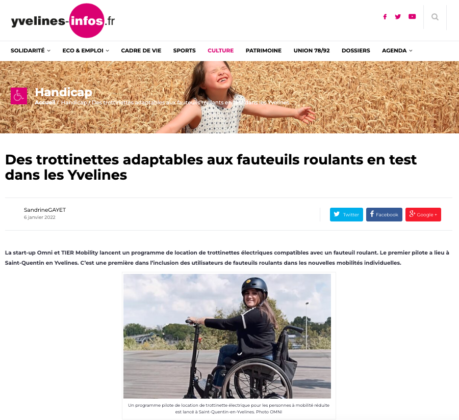 Yvelines-infos.fr : Des trottinettes adaptables aux fauteuils roulants en test dans les Yvelines