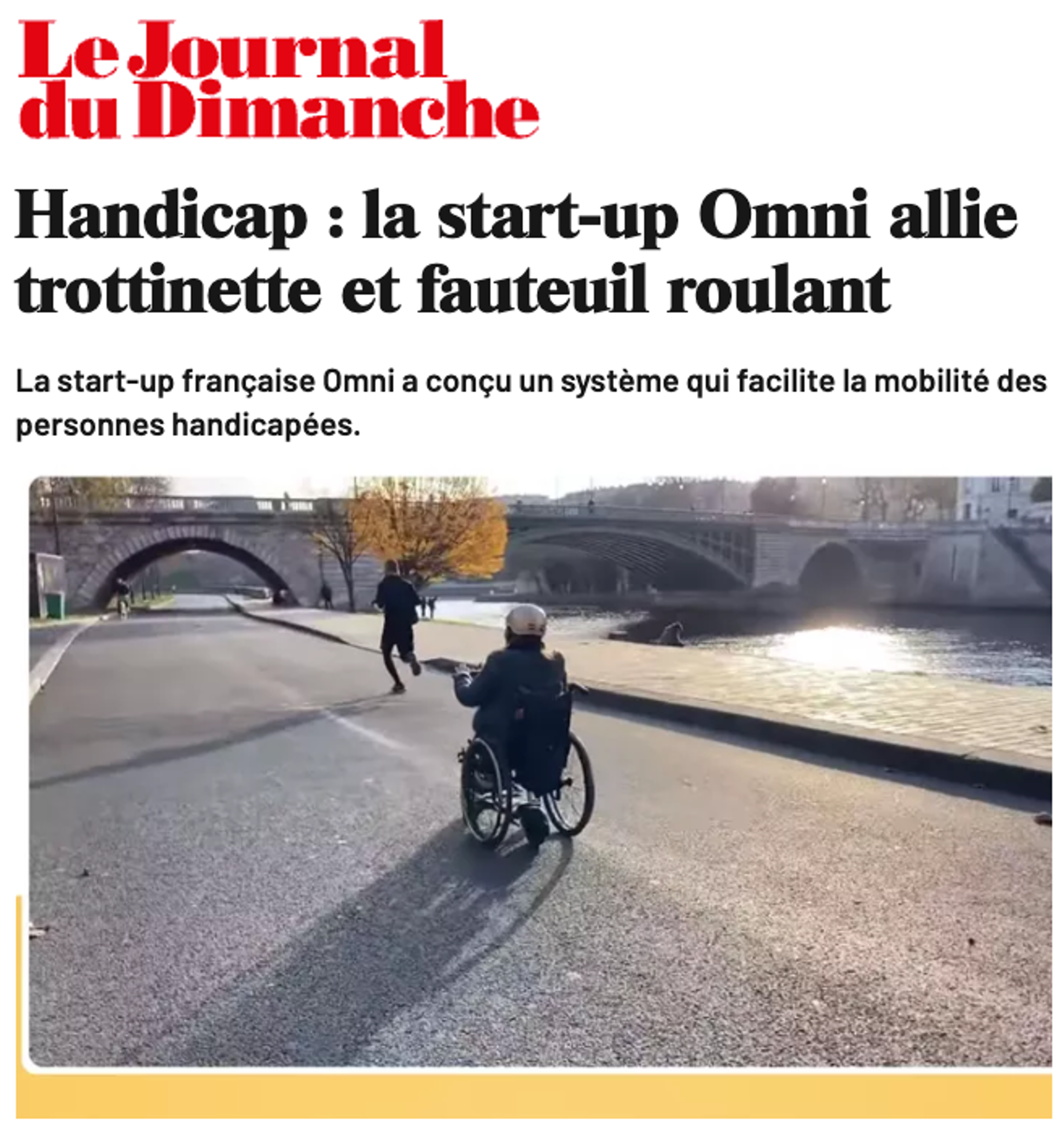 Le journal du dimanche : La startup Omni allie trottinette et fauteuil roulant